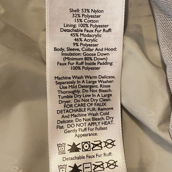 White "Eddie Bauer" Down jacket, removable hood with faux fur trim - Picture 14 of 16